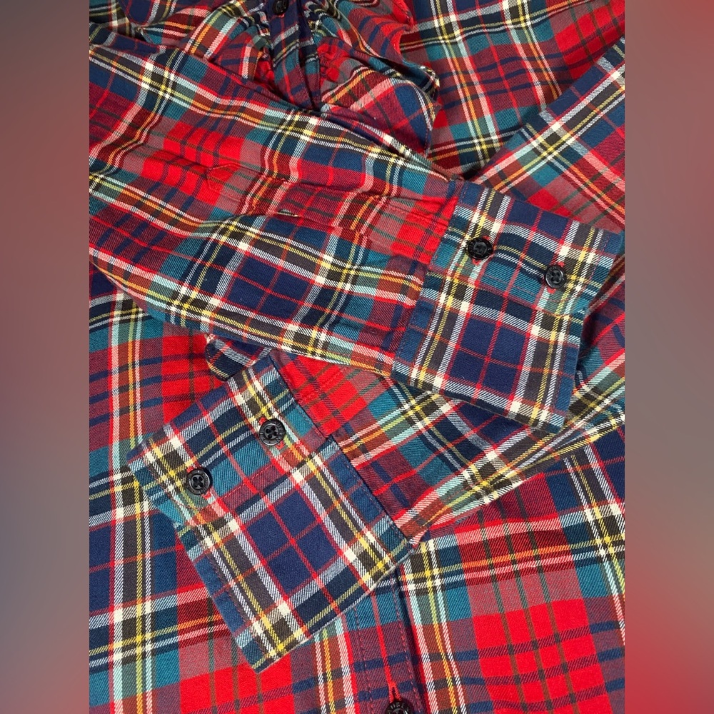 Lauren Ralph Lauren Red Blue Plaid Ruffle Front Shirt 100% Cotton LRL sz M - Picture 7 of 11